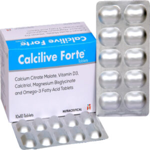 CALCILIVE FORTE CALCIUM CITRATE MALATE 1250MG + CALCITROL 0.25 MG + MEGNESIUM BIS -GLYCINATE 175MG + OMEGA 3 FATTY ACID (EPA 90MG+DHA 60MG) + FOLIC ACID 200MCG+BORON 1.5 MG TAB