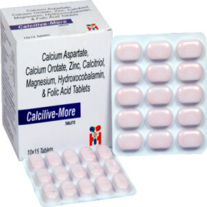 CALCILIVE MORE CALCIUM ASPARTATE 500 MG + CALCIUM OROTATE 500 MG + CALCITRIOL I.P. 0.25 MCG + ZINC 7.5 MG + MAGNESIUM HYDR OXIDE I.P. 50 MG + HYDROXOCOBALAMIN I.P. 100 MCG + FOLIC ACID I.P. 1.5 MG TAB